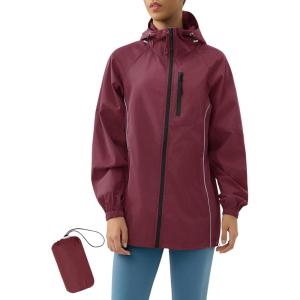 LOMON Lightweight Active Rain Jacket Hooded Water Resistant Raincoat Windbreaker Casual Jacket(Wine Red)