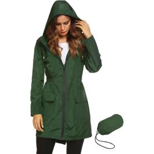 Lomon Women Waterproof Lightweight Rain Jacket Active Outdoor Hooded Raincoat(Amy Green)