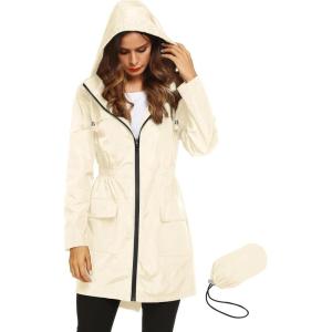Lomon Women Waterproof Lightweight Rain Jacket Active Outdoor Hooded Raincoat(Beige)