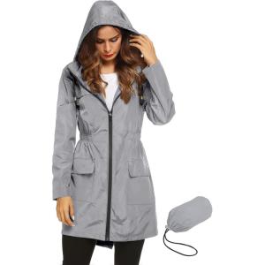Lomon Women Waterproof Lightweight Rain Jacket Active Outdoor Hooded Raincoat(Gray)