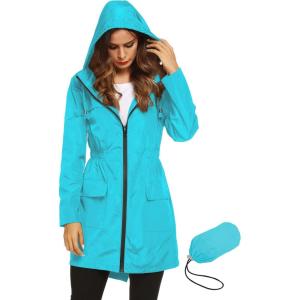 Lomon Women Waterproof Lightweight Rain Jacket Active Outdoor Hooded Raincoat(Ice Blue)