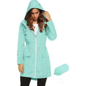 Lomon Women Waterproof Lightweight Rain Jacket Active Outdoor Hooded Raincoat(Light Green)