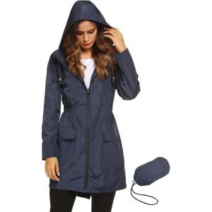 Lomon Women Waterproof Lightweight Rain Jacket Active Outdoor Hooded Raincoat(Navy Blue)