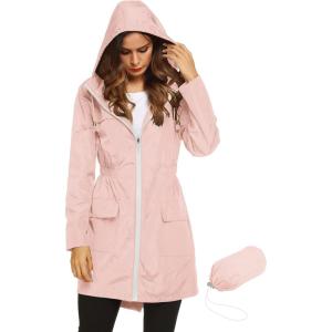Lomon Women Waterproof Lightweight Rain Jacket Active Outdoor Hooded Raincoat(Pink)