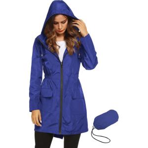 Lomon Women Waterproof Lightweight Rain Jacket Active Outdoor Hooded Raincoat(Royal Blue)