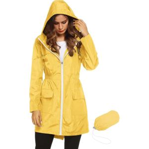 Lomon Women Waterproof Lightweight Rain Jacket Active Outdoor Hooded Raincoat(Yellow)